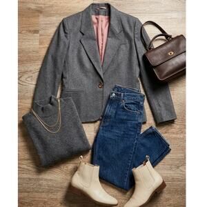 Vintage Silver Unicorn Wool Blend Blazer Gray Lined Single Button Jacket Sz: 7